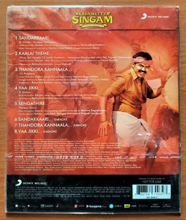 KADAIKUTTY SINGAM - D. Imman Tamil Audio Cd (NFS COPY) - Image 2