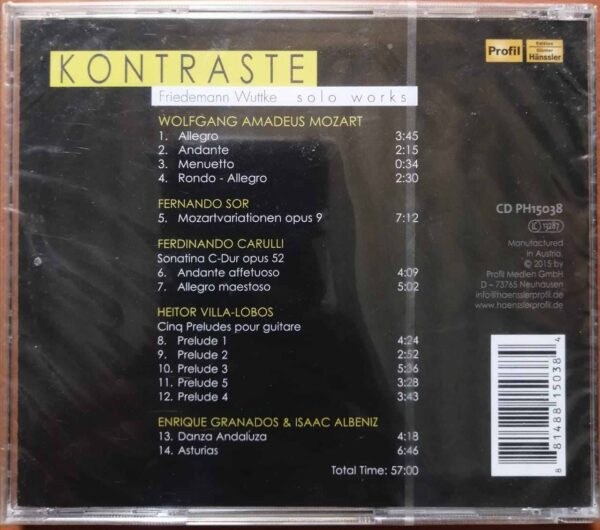 KONTRASTE FRIEDEMANN WUTTKE SOLO WORKS - Imported English Audio Cd (FACTORY SEALED PACK) - Image 2