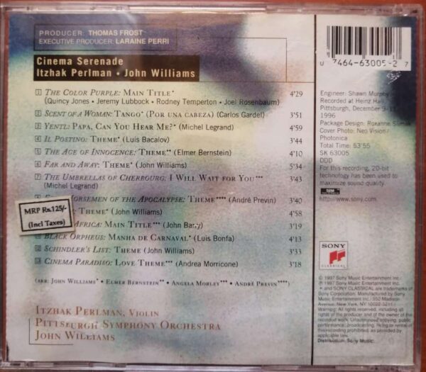 CINEMA SERENADE ITZHAK PERLMAN JOHN WILLIAMS SYMPHONY ORCHESTRA - English Symphony Album Audio Cd - Image 2