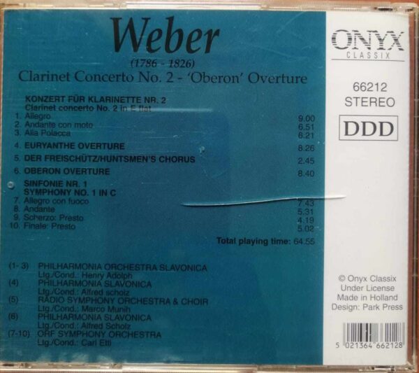 WEBER CLARIENT CONCERTO NO. 2 - 'OBERON OVERTURE - Imported Symphony Album Audio Cd - Image 3