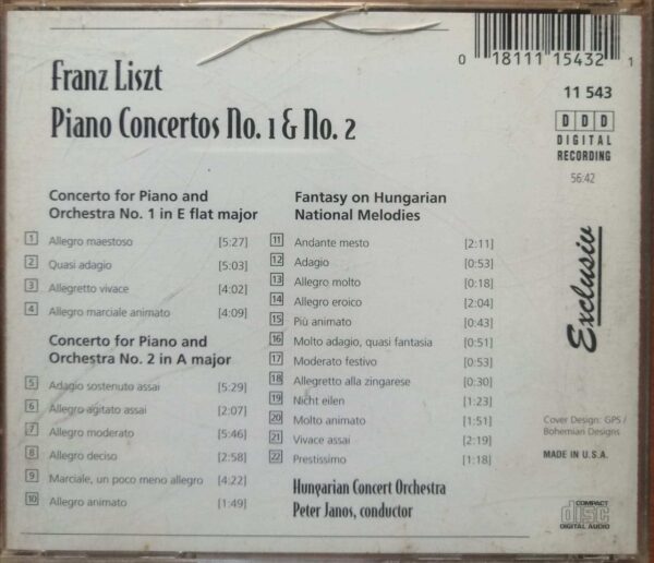 FRANZ LISZT PIONO CONCERTOS NO. 1 & NO. 2 - Imported Symphony Album Audio Cd - Image 3