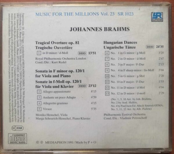 MUSIC FOR THE MILLIONS VOL . 23 BRAHMS - Imported Symphony Album Audio Cd - Image 3