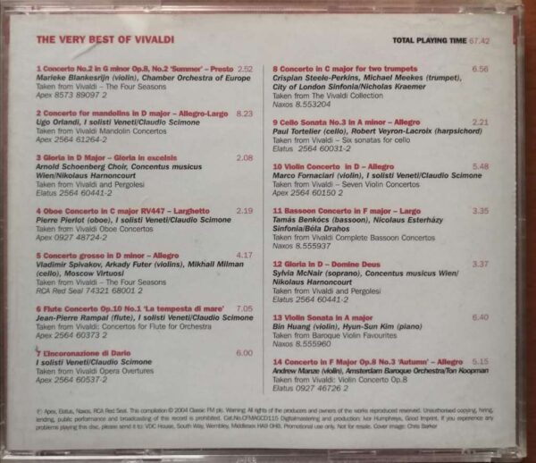 THE VERY BEST OF VIVALDI - Imported Symphony Album Audio Cd - Image 3