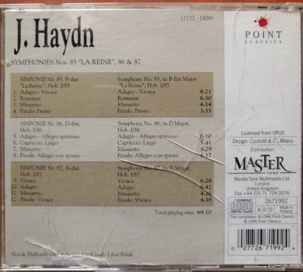 HAYDN SYMPHONIES NOS. 85 LA REINE 86 & 87 - Imported Symphony Album Audio Cd - Image 2