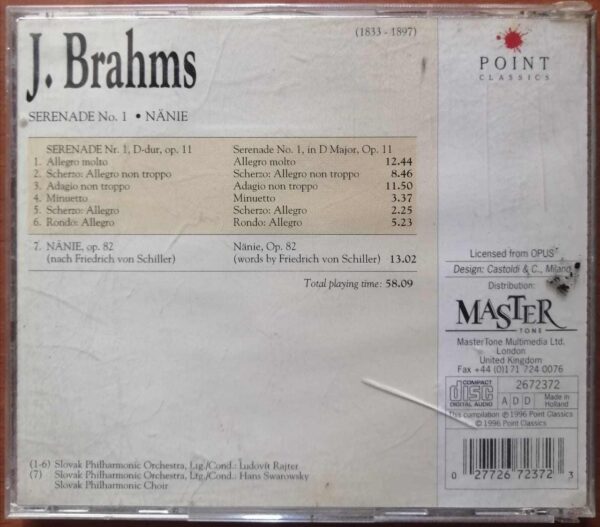 BRAHMS SERENADE NO. 1 - Imported Symphony Album Audio Cd - Image 2