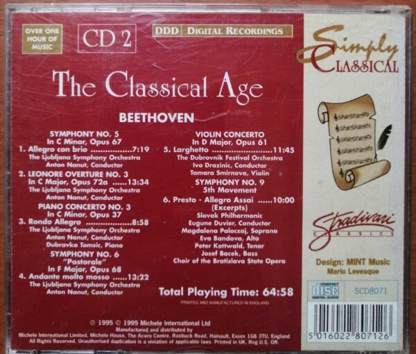 THE CLASSICAL AGE CD 2 THE BEST LOVED MELODIES FROM BEETHOVEN - Imported Symphony Album Audio Cd - Image 3