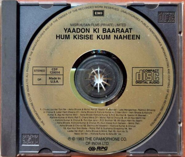 YAADON KI BAARAAT / HUM KISISE KUM NAHEEN - Rahul Dev Burman Imported Hindi Audio Cd - Image 2